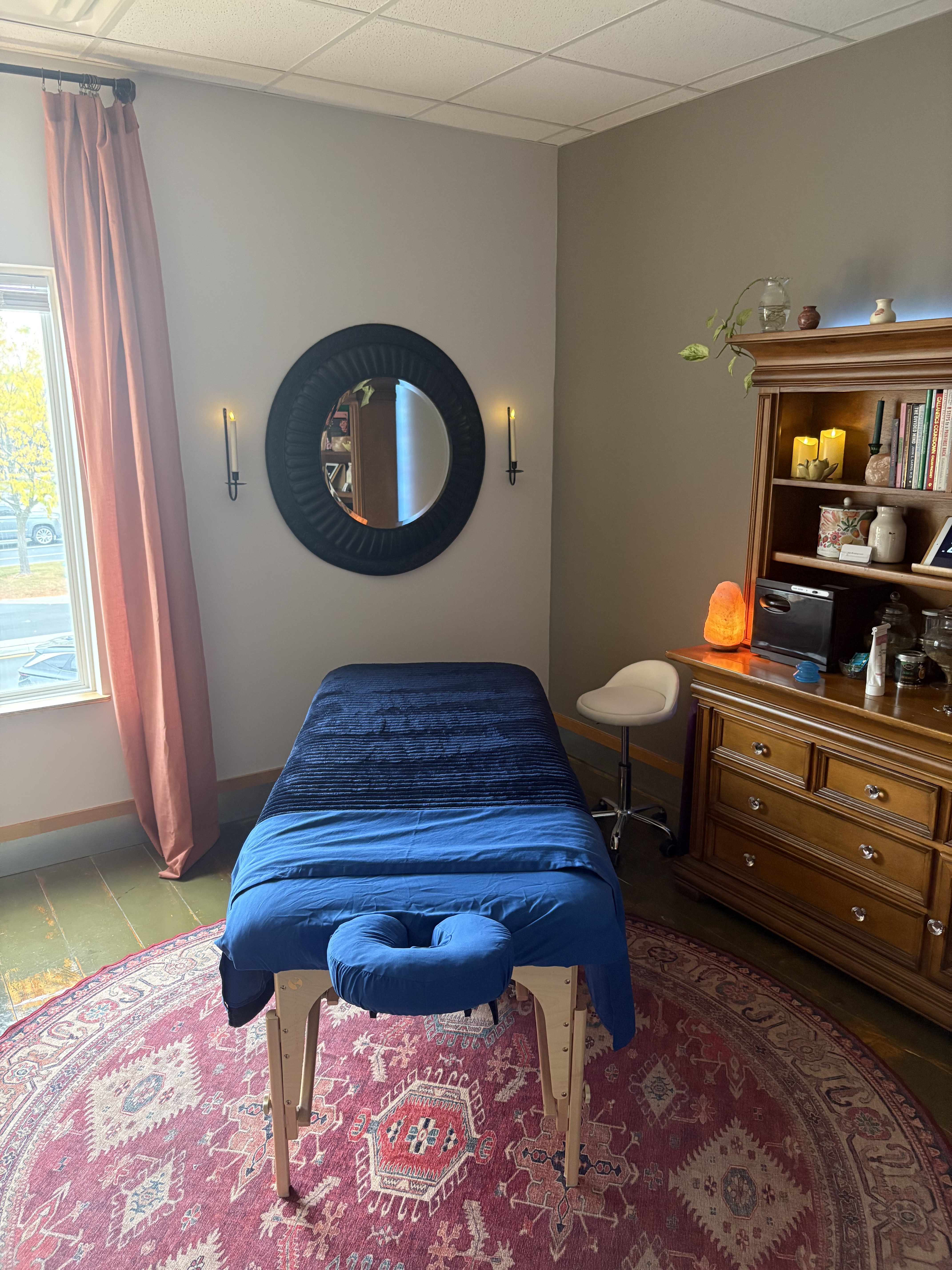 Indy Back In Balance treatment room — a warm, peaceful sanctuary for restoration